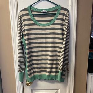 OAK Green and Gray Striped Sweater